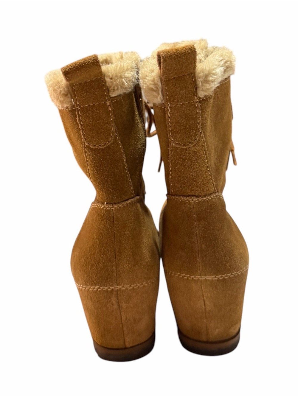Baretraps "Bonnie" Tan Suede Faux-Fur Wedge Boots Size 7.5 - Picture 5 of 9